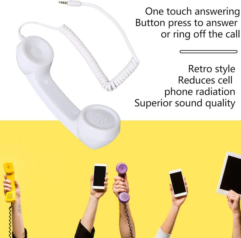 Heayzoki Retro Phone Handset, 3.5mm Cell Phone Receiver, Radiation Proof, HandheldCell Phone Telephone Handset for Mobile Phones Computers (White(Teddy Bear)) - Image 2